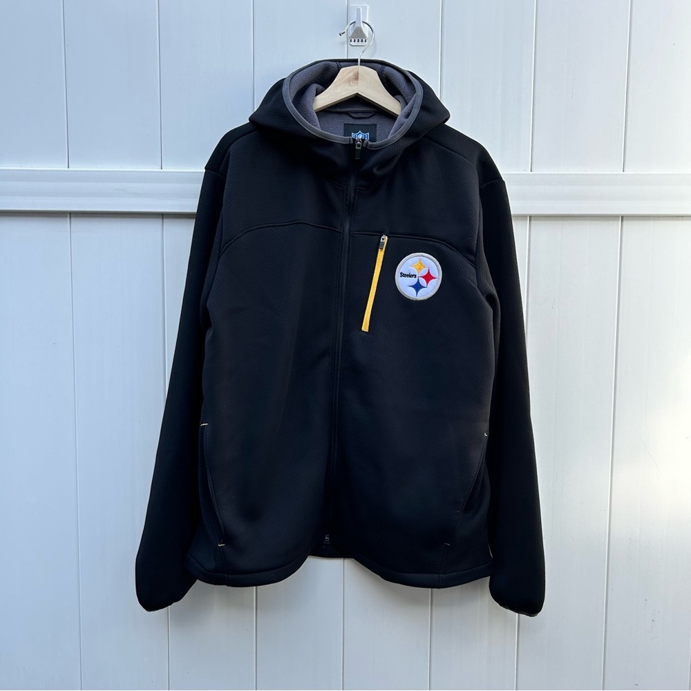 Pittsburgh Steelers NFL Men’s Black Hooded Fleece Jacket w Logo | Size Large